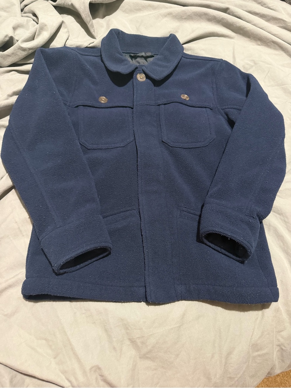 Lands’ End Kids Navy Blue Fleece Button Front Shirt Jacket Shacket